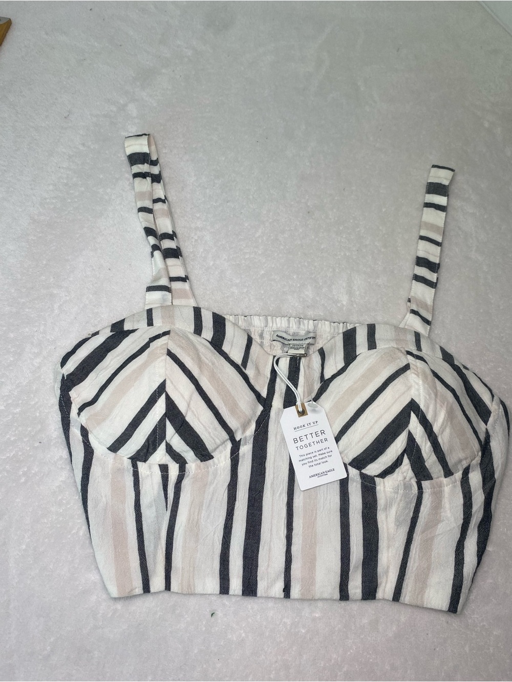 NWT A&E Bustier Style Crop Tank Top Padded Straps Striped White/Cream/Black SzM